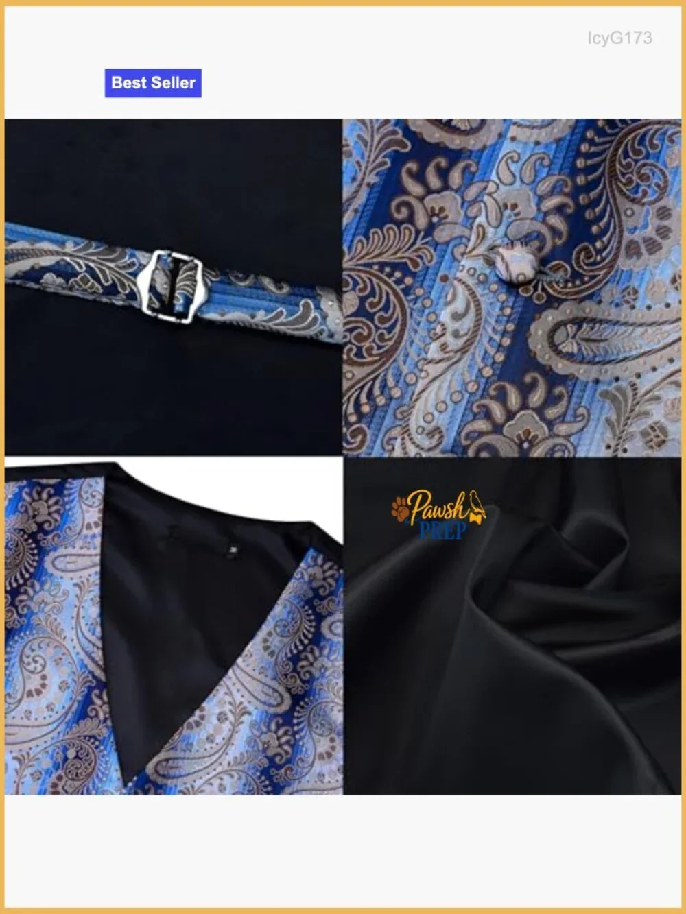 Men's Slim Fit Paisley Vest Set with Tie and Accessories for Wedding